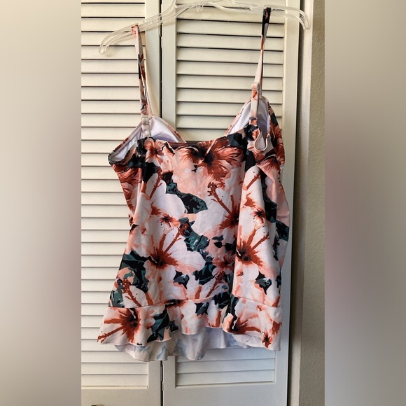 HILOR WOMENS 20 TANKINI TOP RETRO RUCHED WITH RUFFLE HEM - Picture 2 of 8